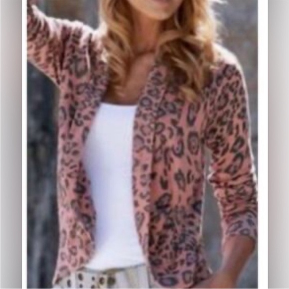 Boston Proper Leopard Print Wild Blush Open-Front Peplum Cardigan +Measurements! - Picture 2 of 14